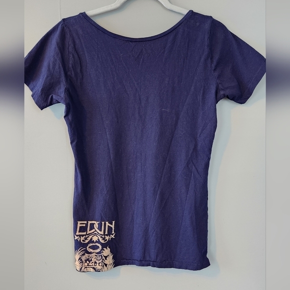 EDUN Organic Cotton Tee Shirt. Navy And Cream. Size Large - Picture 4 of 8